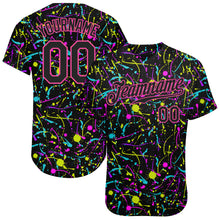 Load image into Gallery viewer, Custom Graffiti Pattern Black-Pink 3D Neon Splatter Authentic Baseball Jersey
