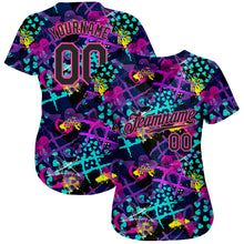 Load image into Gallery viewer, Custom Graffiti Pattern Black-Pink 3D Creative Hearts Stars Geometric Figures Authentic Baseball Jersey
