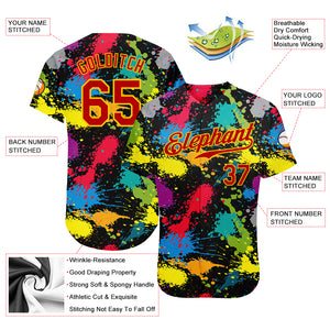 Custom Graffiti Pattern Red-Gold 3D Colorful Splattered Messy Art Ink Paintbrush Drawing Authentic Baseball Jersey