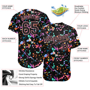 Custom Graffiti Pattern Black-Medium Pink 3D Expressive Splatter Authentic Baseball Jersey