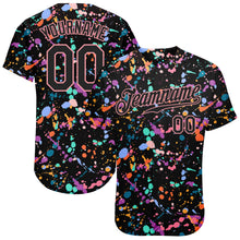 Load image into Gallery viewer, Custom Graffiti Pattern Black-Medium Pink 3D Expressive Splatter Authentic Baseball Jersey
