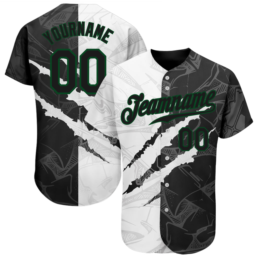 Custom Baseball Jersey Graffiti Pattern Kelly Green Yellow-Black 3D Scratch Authentic Men's Size:L