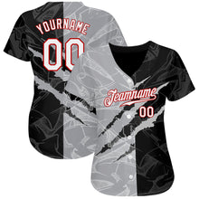 Load image into Gallery viewer, Custom Graffiti Pattern White Gray-Red 3D Scratch Authentic Baseball Jersey
