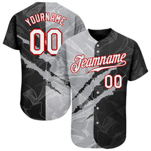 Load image into Gallery viewer, Custom Graffiti Pattern White Gray-Red 3D Scratch Authentic Baseball Jersey
