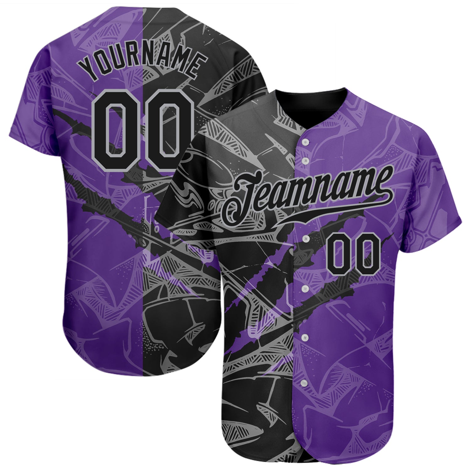 Custom Graffiti Pattern Purple-Orange 3D Scratch Authentic Baseball Jersey  Discount