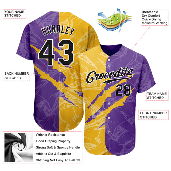 Cheap Custom Yellow Purple-Black Authentic Baseball Jersey Free