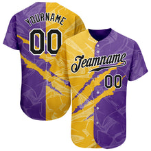 Laden Sie das Bild in den Galerie-Viewer, Custom Graffiti Pattern Black Yellow-Purple 3D Scratch Authentic Baseball Jersey
