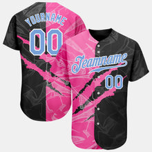 Laden Sie das Bild in den Galerie-Viewer, Custom Graffiti Pattern Light Blue Pink-Black 3D Scratch Authentic Baseball Jersey
