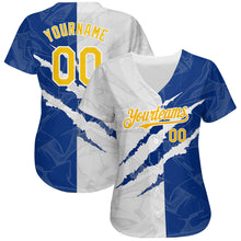 Load image into Gallery viewer, Custom Graffiti Pattern Yellow-Royal 3D Scratch Authentic Baseball Jersey
