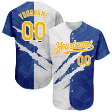 Load image into Gallery viewer, Custom Graffiti Pattern Yellow-Royal 3D Scratch Authentic Baseball Jersey
