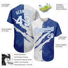 Load image into Gallery viewer, Custom Graffiti Pattern White Royal-Light Blue 3D Scratch Authentic Baseball Jersey
