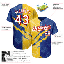 Load image into Gallery viewer, Custom Graffiti Pattern White Royal Yellow-Red 3D Scratch Authentic Baseball Jersey
