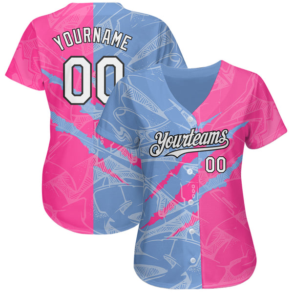 Custom Blue Blue-Black 3D Pattern Design Authentic Baseball Jersey