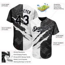 Load image into Gallery viewer, Custom Graffiti Pattern Black-Gray 3D Scratch Authentic Baseball Jersey
