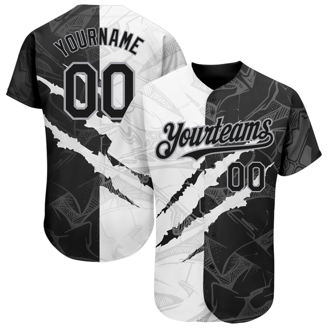 Custom Graffiti Pattern Black-Gray 3D Scratch Authentic Baseball Jersey