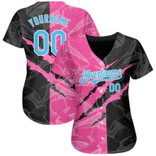 Загрузить изображение в средство просмотра галереи, Custom Graffiti Pattern Sky Blue Black-Pink 3D Scratch Authentic Baseball Jersey
