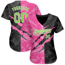 Загрузить изображение в средство просмотра галереи, Custom Graffiti Pattern Neon Green Black-Pink 3D Scratch Authentic Baseball Jersey
