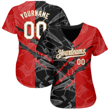 Charger l&#39;image dans la galerie, Custom Graffiti Pattern White Red Black-Old Gold 3D Scratch Authentic Baseball Jersey
