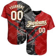 Charger l&#39;image dans la galerie, Custom Graffiti Pattern White Red Black-Old Gold 3D Scratch Authentic Baseball Jersey
