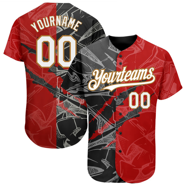 Custom 3D Pattern Baseball Jersey Black Black Red-Old Gold Design