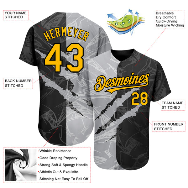 Custom Team Gold Baseball Authentic Gray Jersey Black