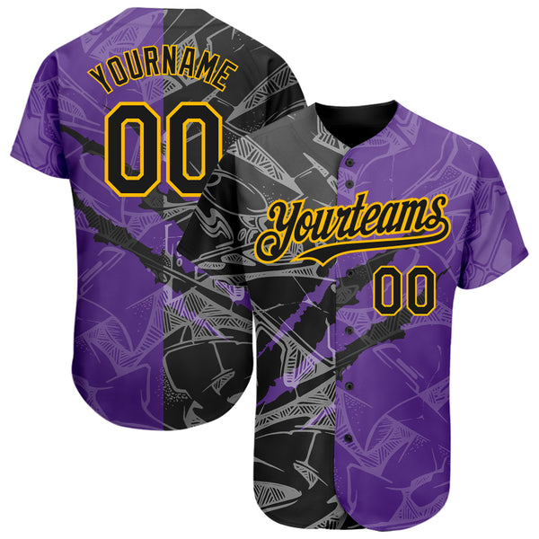 Custom Baseball Jersey White Purple Pinstripe Purple-Gold Authentic Throwback Rib-Knit Shirt Men's Size:XL