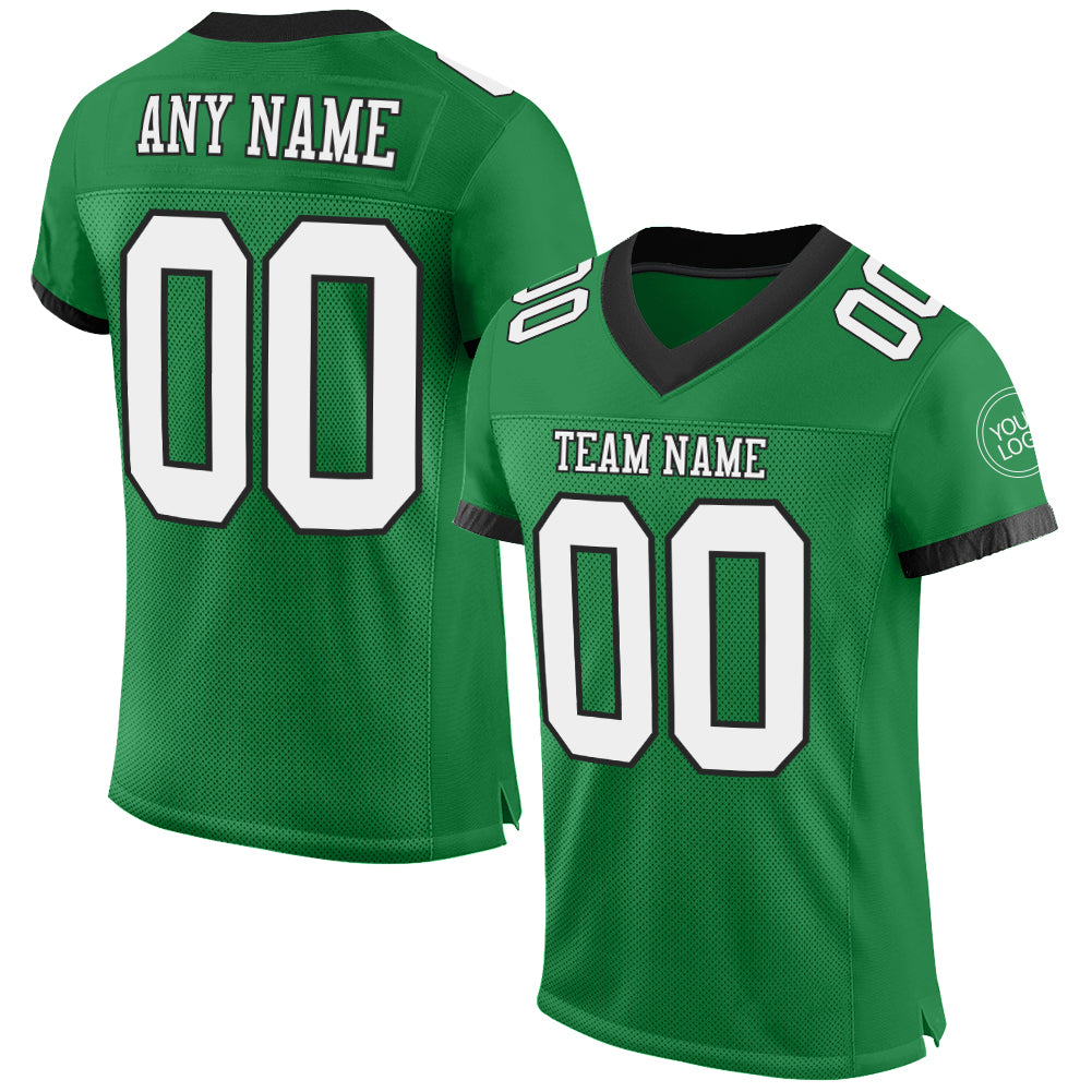 Custom Team Black Football Authentic Grass Green Mesh Jersey White