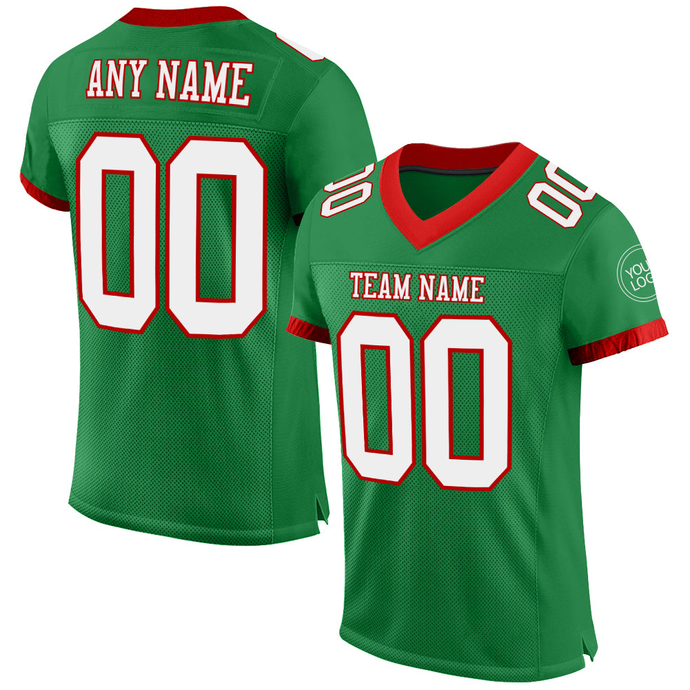 Custom Grass Green Red-Black Mesh Authentic Throwback Football Jersey  Discount