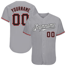 Load image into Gallery viewer, Custom Gray Black-Red Authentic Baseball Jersey
