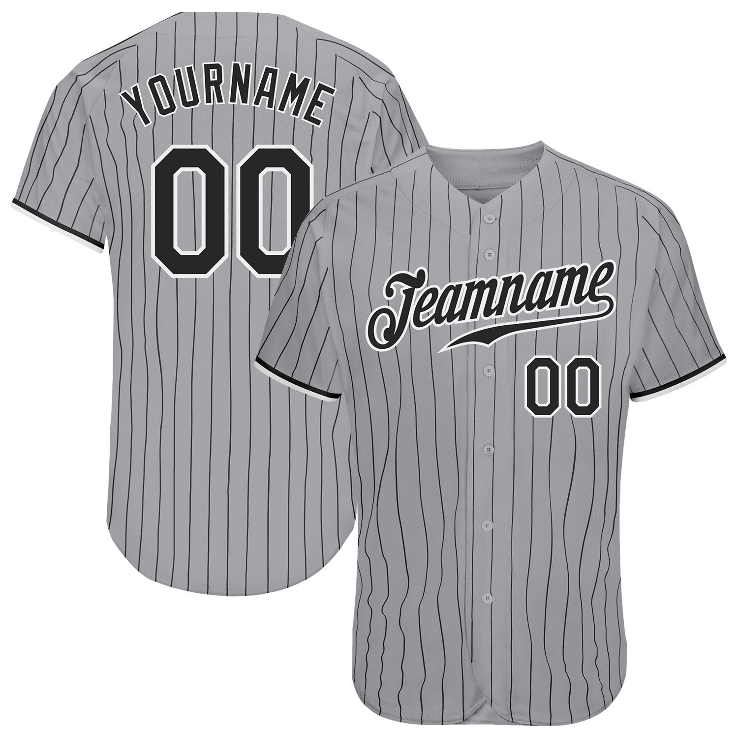 Custom Black Gray Pinstripe White-Gray Authentic Baseball Jersey