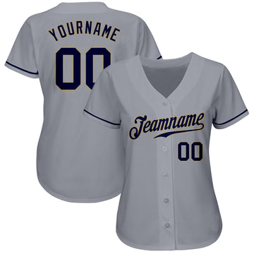 Custom Gray Navy-Vegas Gold Authentic Baseball Jersey