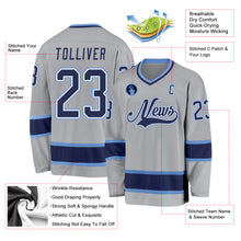 Laden Sie das Bild in den Galerie-Viewer, Custom Gray Navy-Light Blue Hockey Jersey
