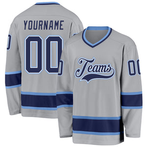 Custom Gray Navy-Light Blue Hockey Jersey