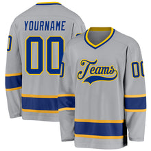 Laden Sie das Bild in den Galerie-Viewer, Custom Gray Royal-Gold Hockey Jersey
