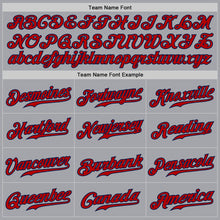 Load image into Gallery viewer, Custom Gray Red Pinstripe Red-Navy Authentic Baseball Jersey
