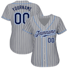 Load image into Gallery viewer, Custom Gray Navy Pinstripe Navy-Light Blue Authentic Baseball Jersey
