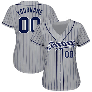 Custom Gray Navy Pinstripe Navy-White Authentic Baseball Jersey