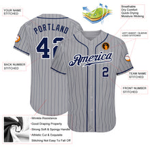 Load image into Gallery viewer, Custom Gray Navy Pinstripe Navy-White Authentic Baseball Jersey
