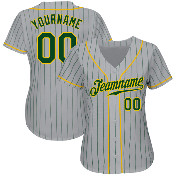 Cheap Custom Gray Green Pinstripe Green-Gold Authentic Baseball