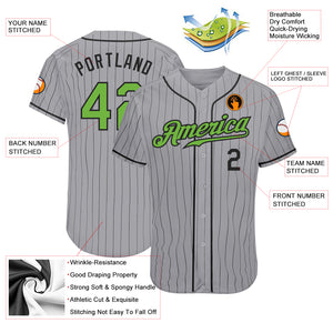 Custom Gray Black Pinstripe Neon Green-Black Authentic Baseball Jersey