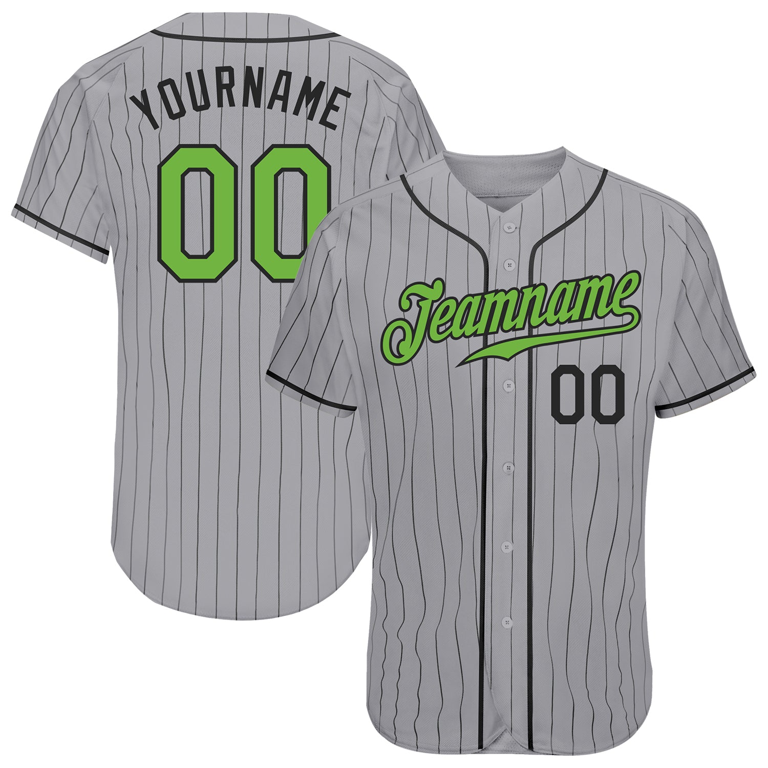 Customized Pinstriped Baseball Jersey| Full Button Down, Grey with Black Pinstripes Personalized Jersey with Your Team, Player, Numbers