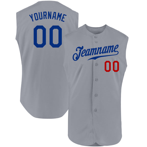 Cheap Custom Gray Red-Royal Authentic Baseball Jersey Free