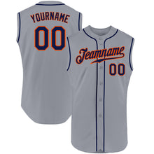 Load image into Gallery viewer, Custom Gray Navy-Orange Authentic Sleeveless Baseball Jersey
