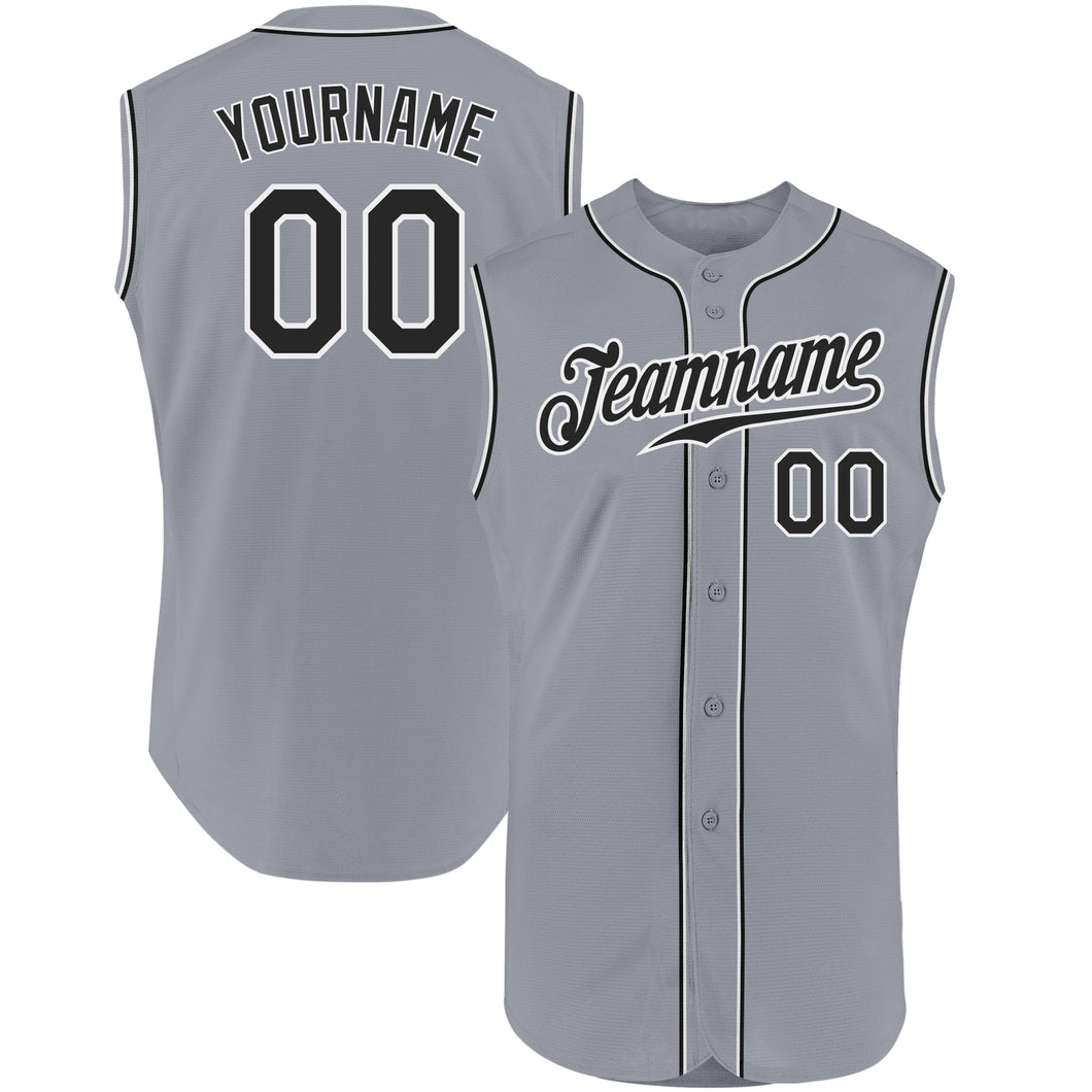 Custom Gray Black-White Authentic Sleeveless Baseball Jersey