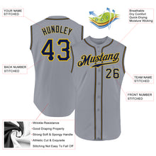 Load image into Gallery viewer, Custom Gray Navy-Gold Authentic Sleeveless Baseball Jersey
