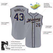 Load image into Gallery viewer, Custom Gray Navy-Old Gold Authentic Sleeveless Baseball Jersey
