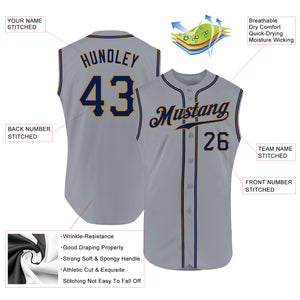 Custom Gray Navy-Old Gold Authentic Sleeveless Baseball Jersey