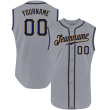 Load image into Gallery viewer, Custom Gray Navy-Old Gold Authentic Sleeveless Baseball Jersey
