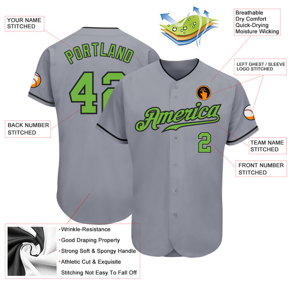 Cheap Custom Gray Green-Black Authentic Baseball Jersey Free