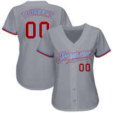 Load image into Gallery viewer, Custom Gray Red White-Light Blue Authentic Baseball Jersey
